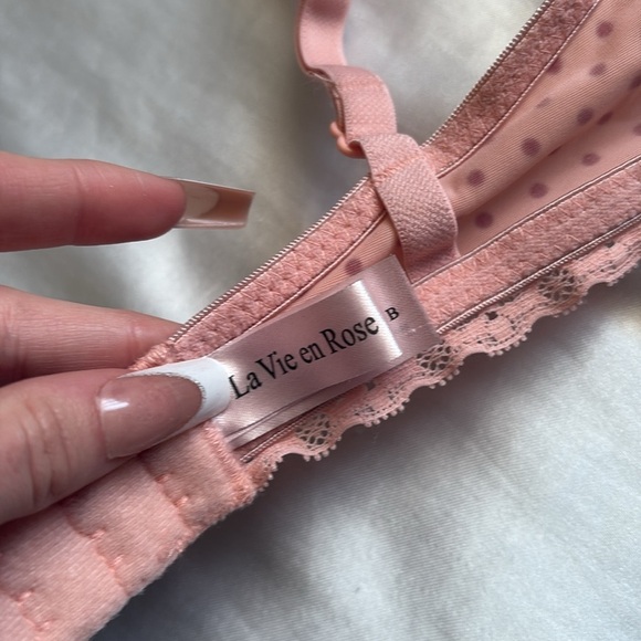 La Vie en Rose Pink Polka Dot Lace Push-Up Bra 36B | Coquette Lingeriecore - Picture 3 of 7